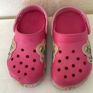 Crocs Girl Light Up Pink Butterfly Slip On Waterproof Shoe Sandal Size 12